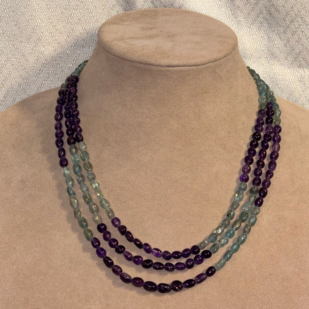 Jay King Mine Finds Amethyst & Aquamarine 4-Strand Gemstone Necklace SS 925 - Picture 3 of 13
